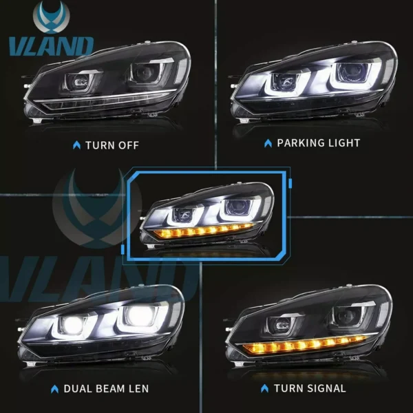 Headlights For 2010 - 2014 Volkswagen Golf MK6 - Image 5
