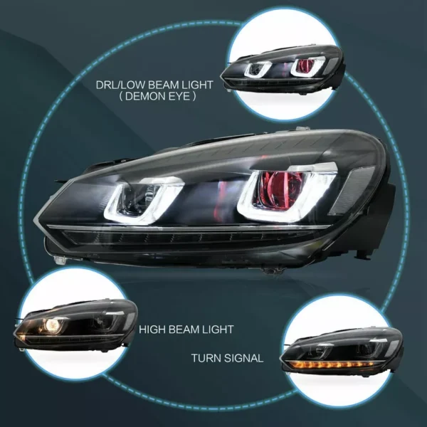 Headlights For 2010 - 2014 Volkswagen Golf MK6 - Image 10