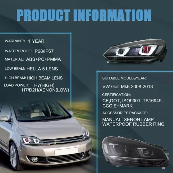 Headlights For 2010 - 2014 Volkswagen Golf MK6 - Image 12