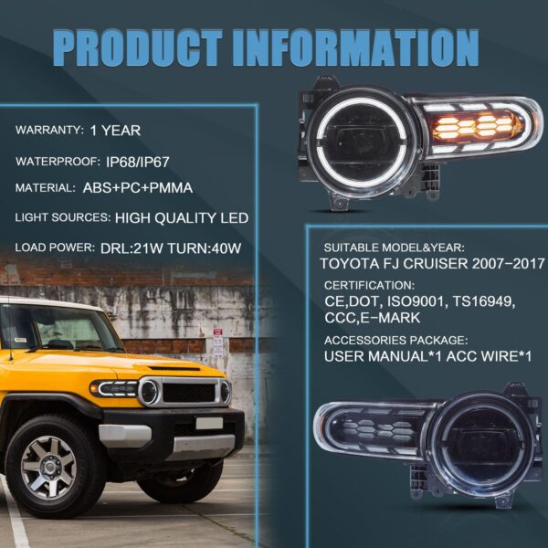 Headlights For Toyota FJ CRUISER 2007 - 2020 - Image 3