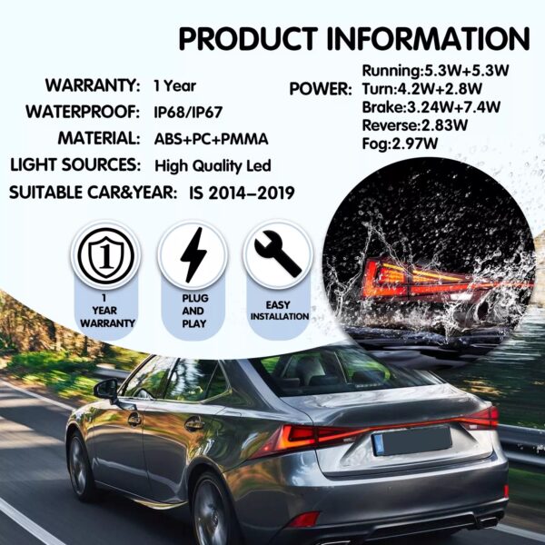 Tail Lights For 2014-19 Lexus IS250 300h 350F Start-up & Sequential - Image 6