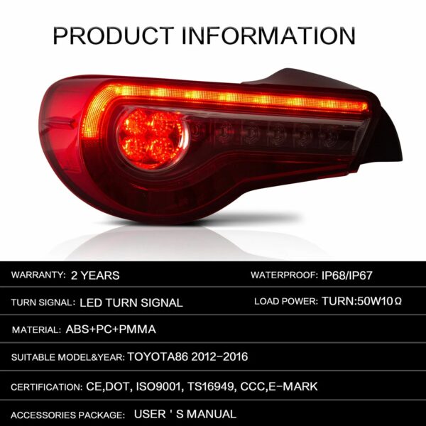 Tail Lights For 2013 - 2020 Toyota 86 & SUBARU BRZ W/Sequential - Image 3