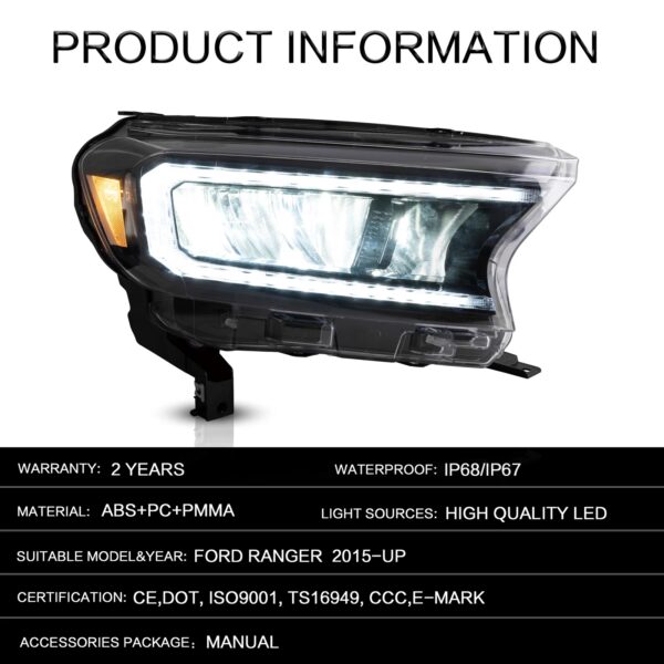 Vland Headlights LED For 2015-2021 Ford Ranger T6 Raptor Wildtrak W/Sequential - Image 9