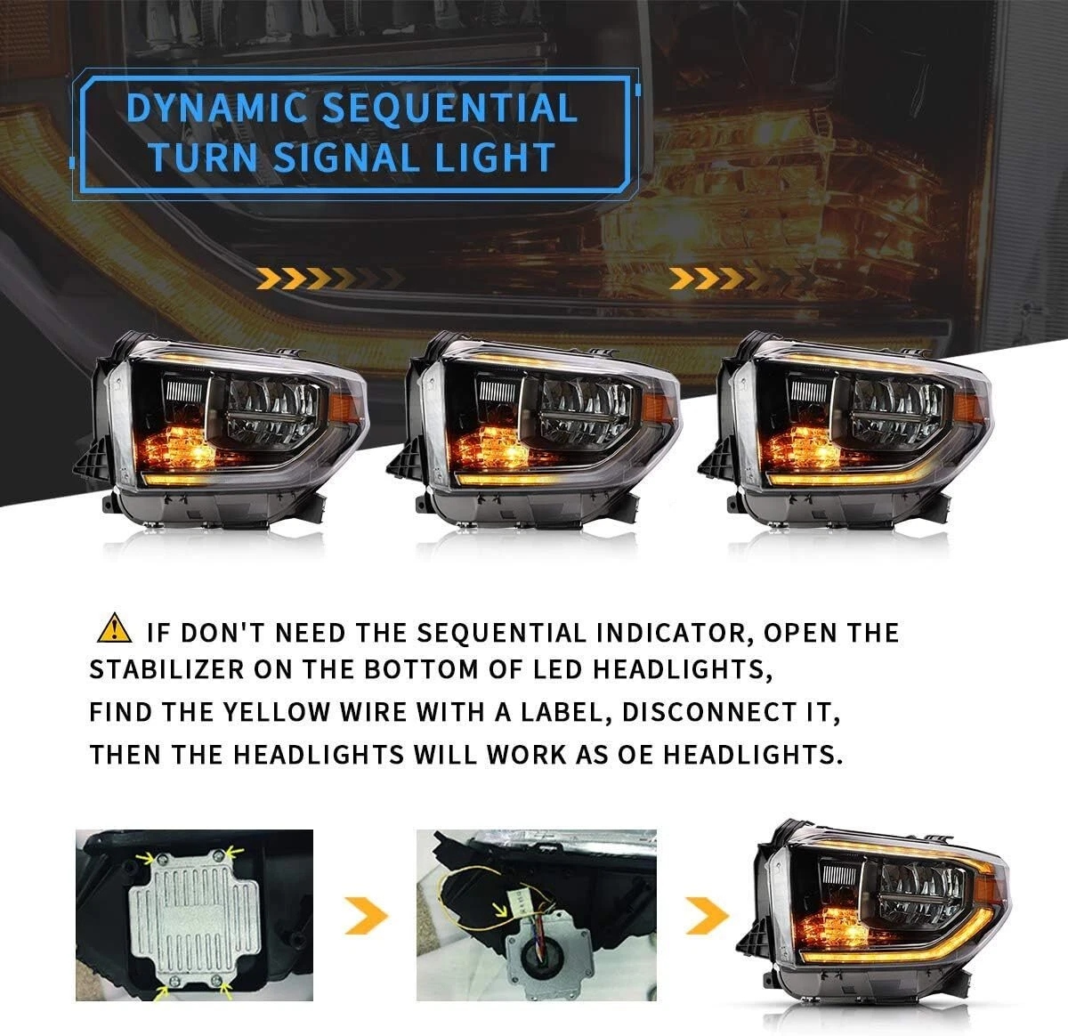 VLAND Chrome Reflector Led Headlights For Toyota Tundra 2014-2021 - Image 3