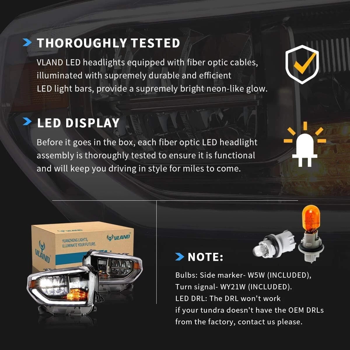 VLAND Chrome Reflector Led Headlights For Toyota Tundra 2014-2021 - Image 7