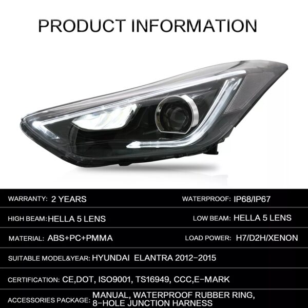 Hyundai Elantra Headlights For 2012-2015 - Image 5
