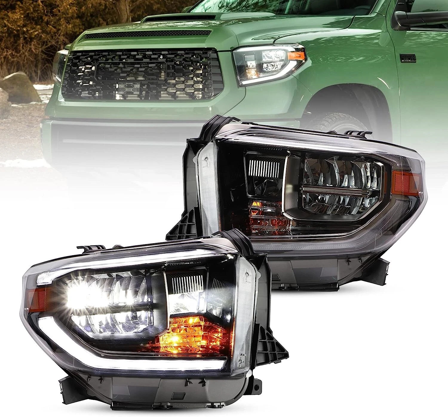 VLAND Chrome Reflector Led Headlights For Toyota Tundra 2014-2021