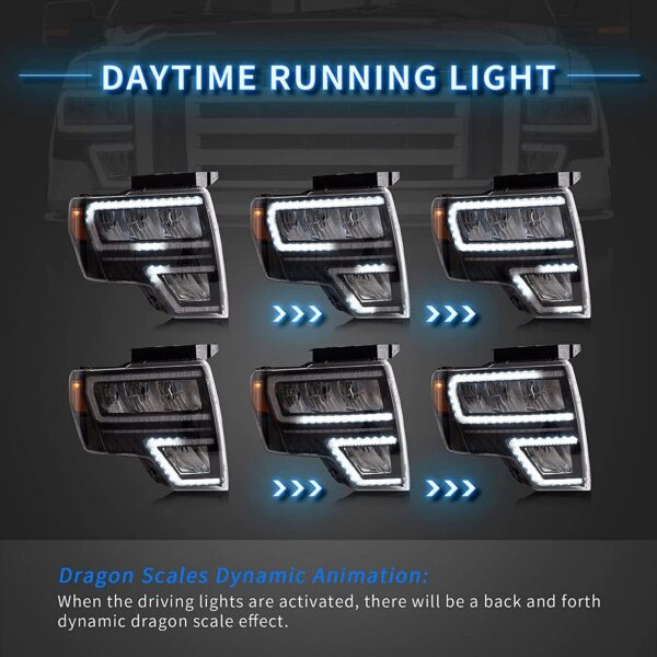 VLAND FULL LED Reflector Headlights W/ Sequential Turn For 2009-2014 Ford F-150 - Image 5
