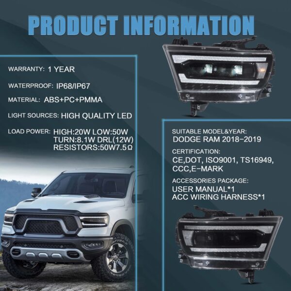 19-24 Dodge Ram 1500 LED Headlights - Image 17