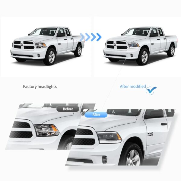 Vland 09-18 Dodge Ram 1500 2500 3500 HeadLights Full LED Black - Image 10
